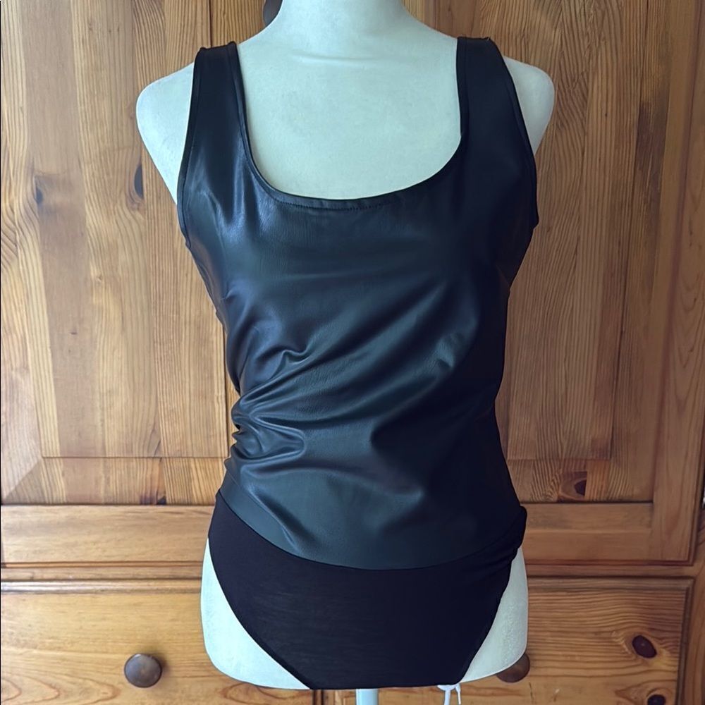 Forever 21 Black Faux Leather Tank Top body suit.  Size Medium.